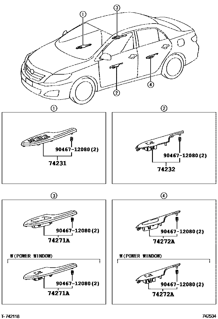 Toyota COROLLA 扶手和遮阳板 EPC diagram — 742534