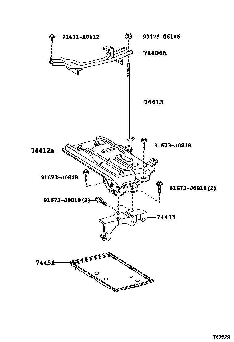 Toyota COROLLA battery holder EPC diagram — 742529