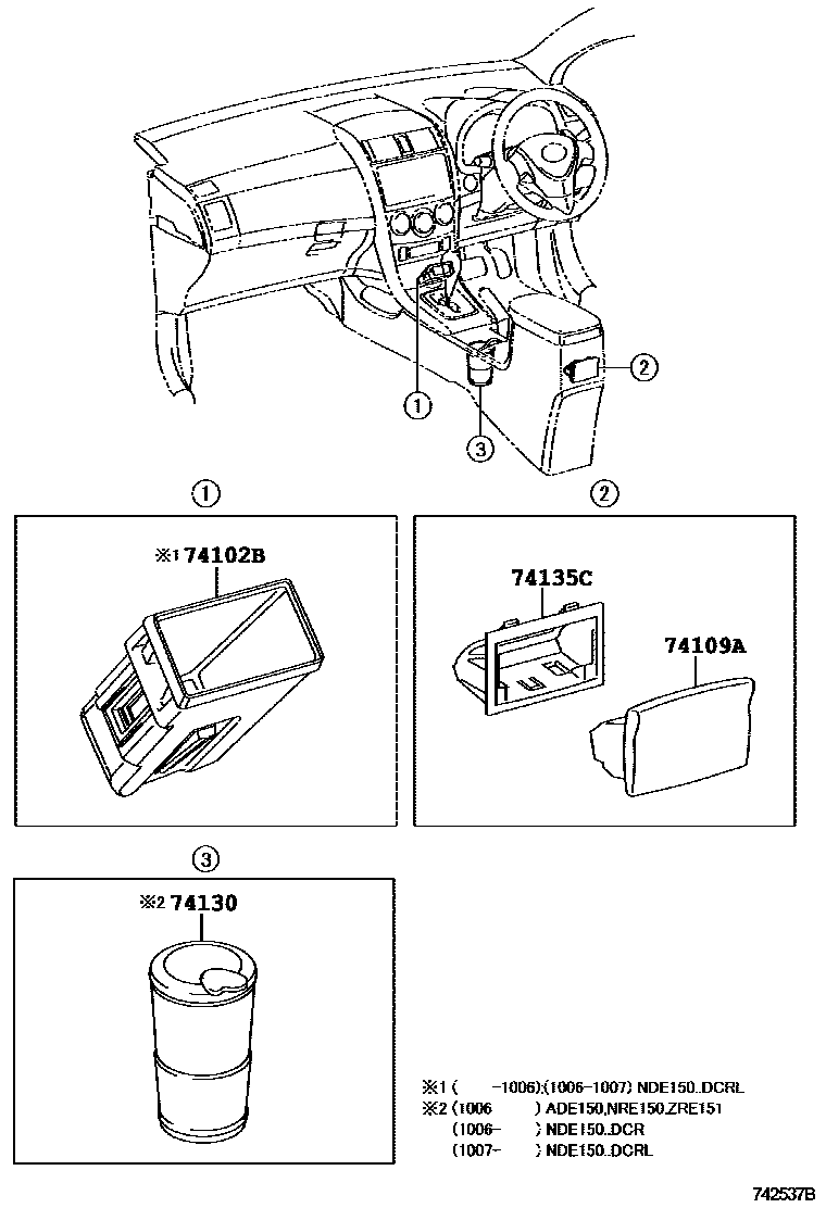 Toyota COROLLA 烟灰盒 EPC diagram — 742537B