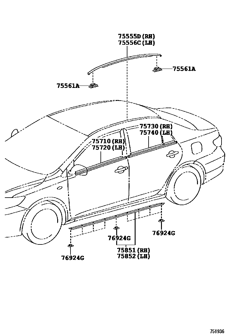 Toyota COROLLA 侧防护条 EPC diagram — 751936