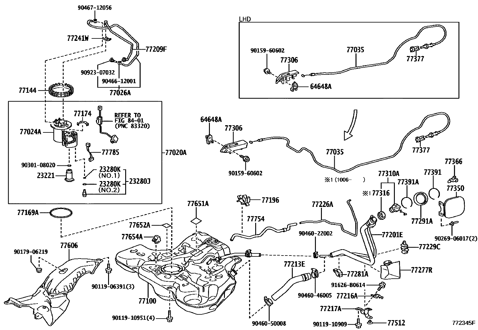 Toyota COROLLA 燃油箱和燃油管 EPC diagram — 772345F