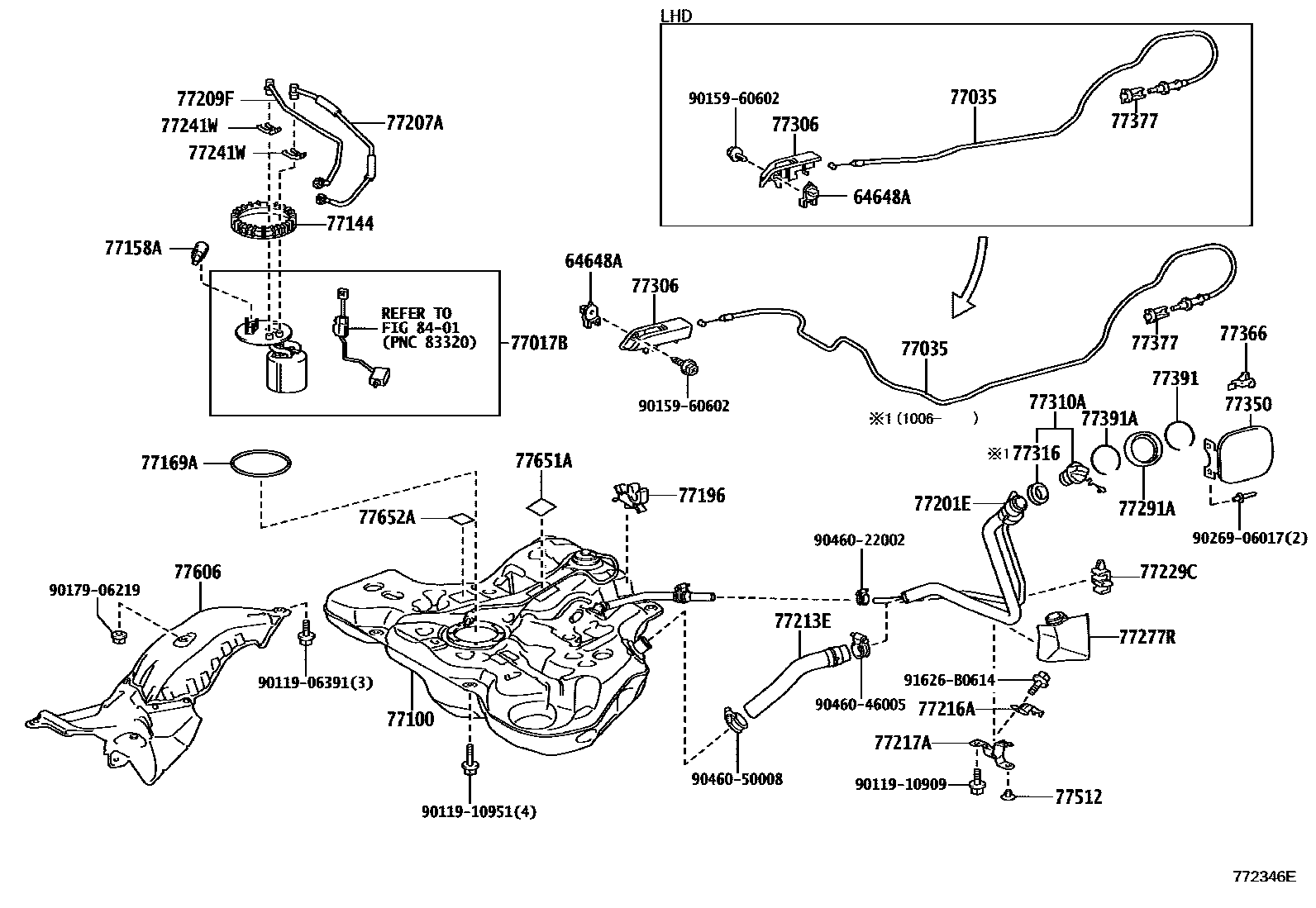 Toyota COROLLA 燃油箱和燃油管 EPC diagram — 772346E