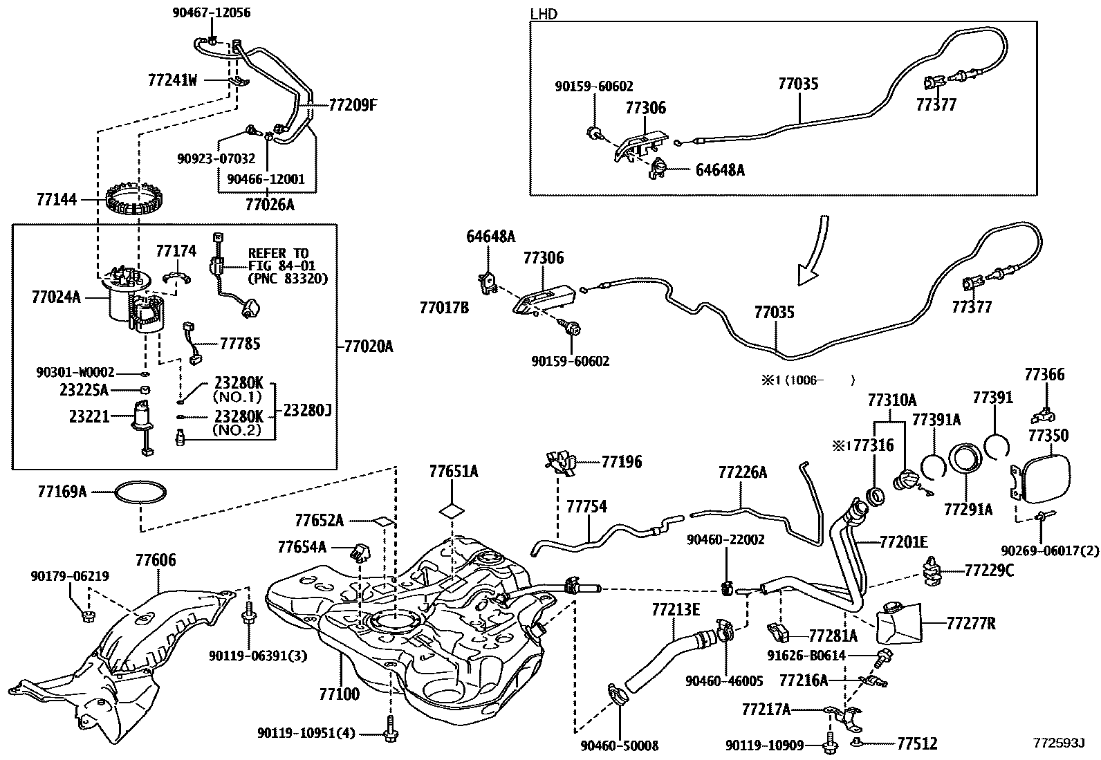 Toyota COROLLA 燃油箱和燃油管 EPC diagram — 772593J