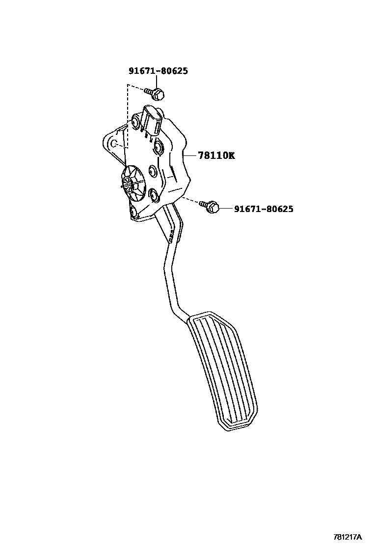 Toyota COROLLA accelerator pedal connecting rod EPC diagram — 781217A