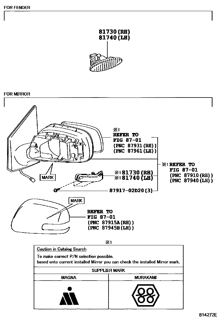 Toyota COROLLA Side Turn Signal & Outer Mirror Lamp EPC diagram — 814272E