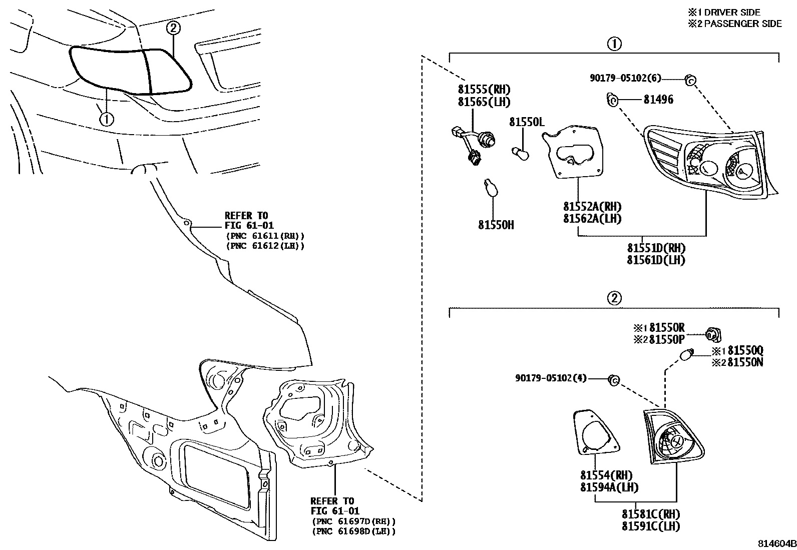 Toyota COROLLA 后组合灯 EPC diagram — 814604B
