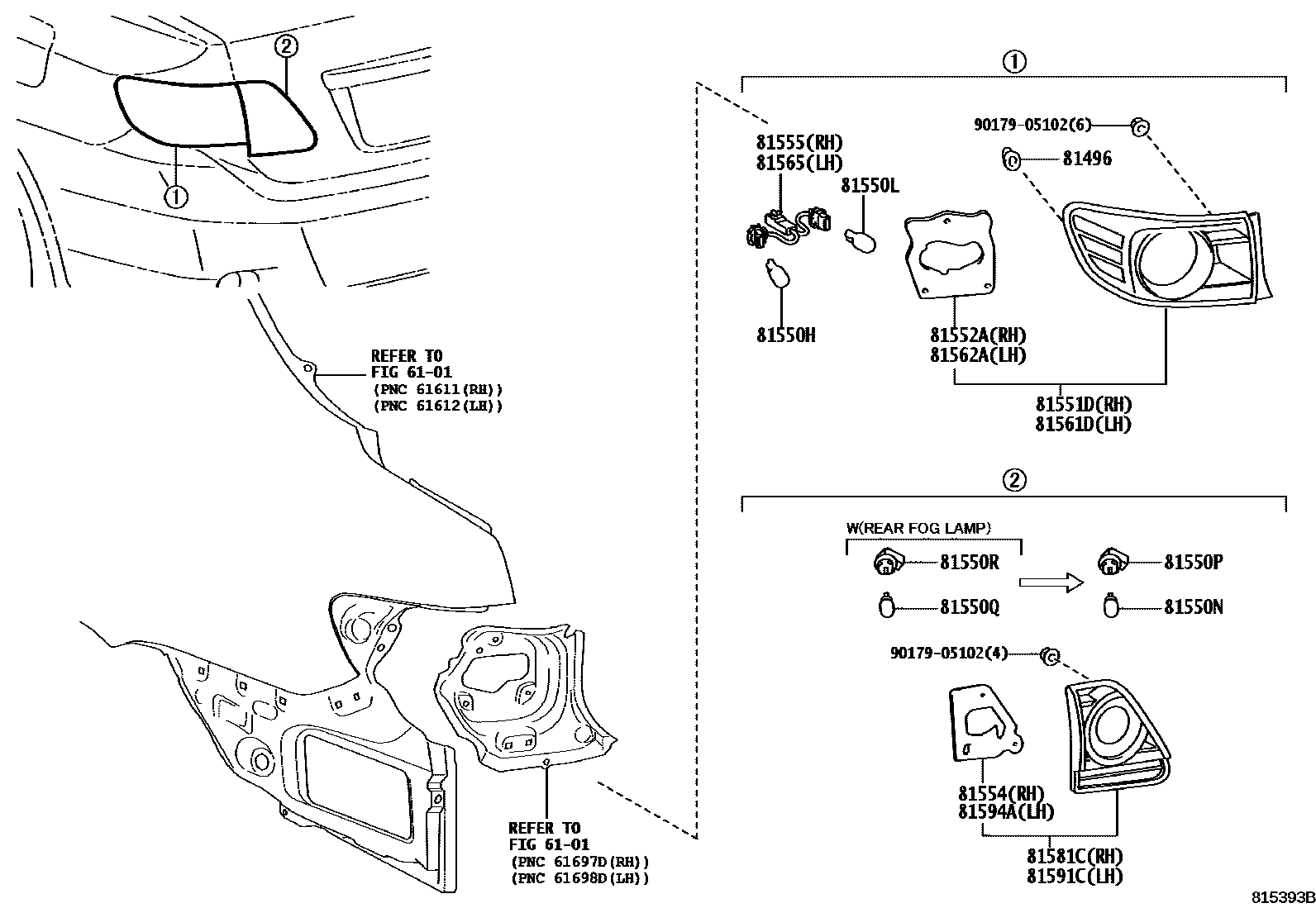 Toyota COROLLA 后组合灯 EPC diagram — 815393B