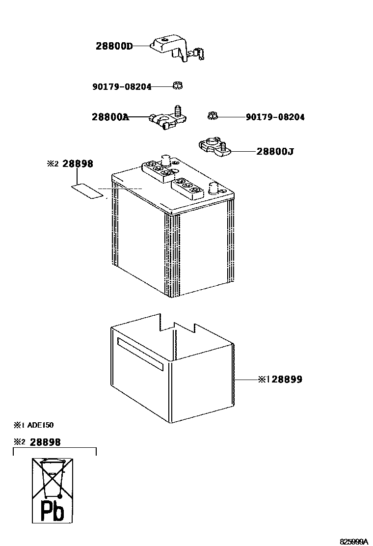 Toyota COROLLA 蓄电池和蓄电池电缆 EPC diagram — 825999A