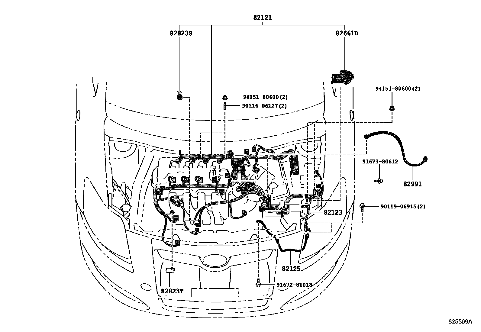 Toyota COROLLA 线束和卡夹 EPC diagram — 825569A