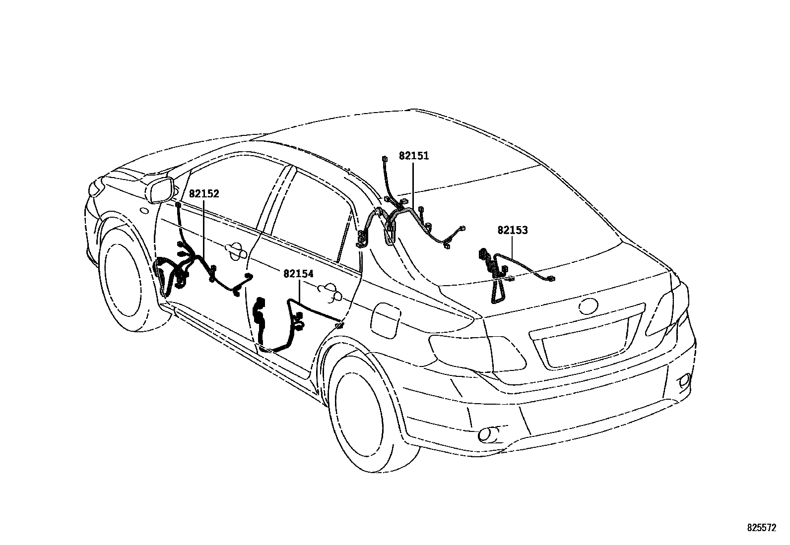 Toyota COROLLA 线束和卡夹 EPC diagram — 825572