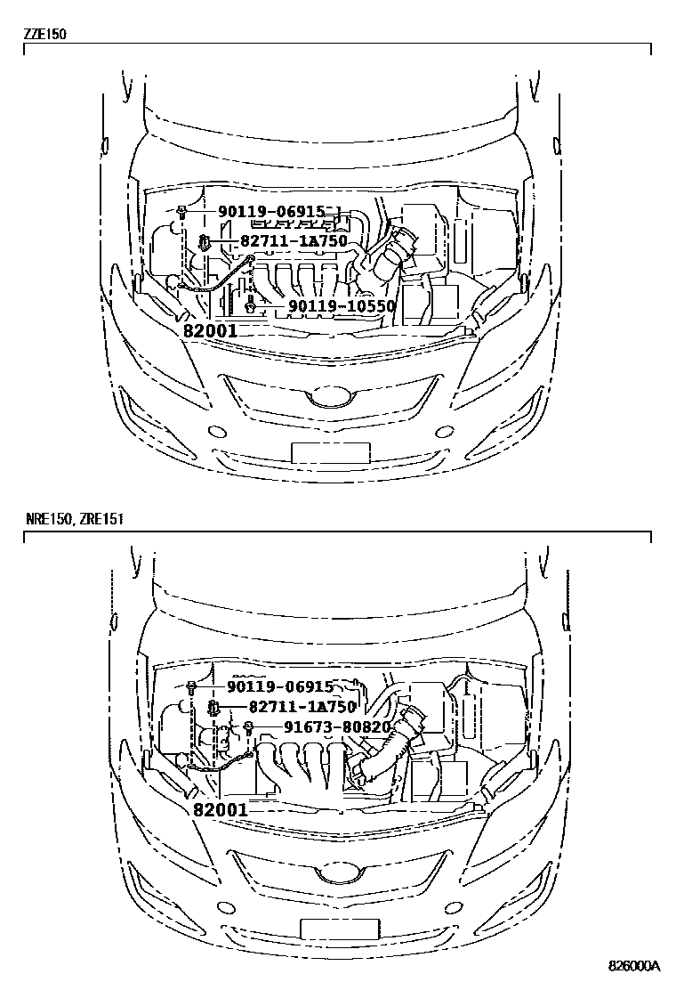 Toyota COROLLA 线束和卡夹 EPC diagram — 826000A