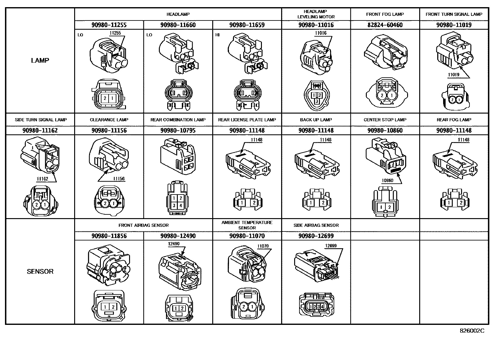 Toyota COROLLA 线束和卡夹 EPC diagram — 826002C