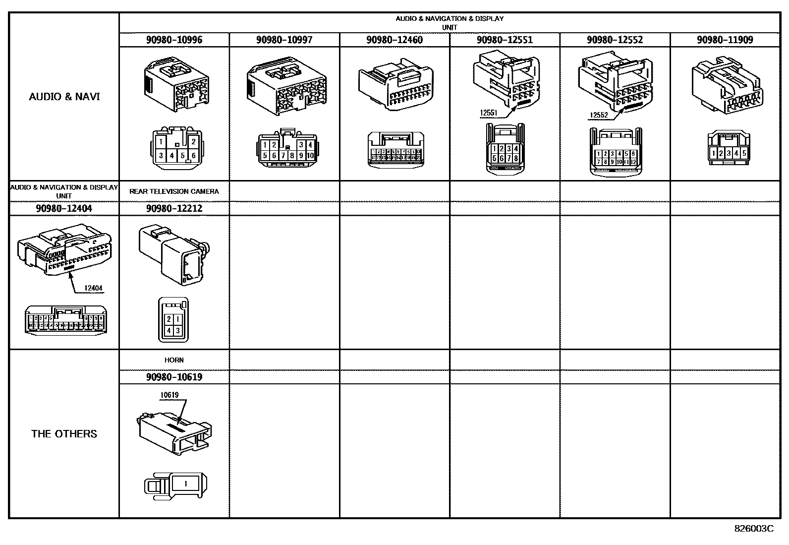 Toyota COROLLA 线束和卡夹 EPC diagram — 826003C