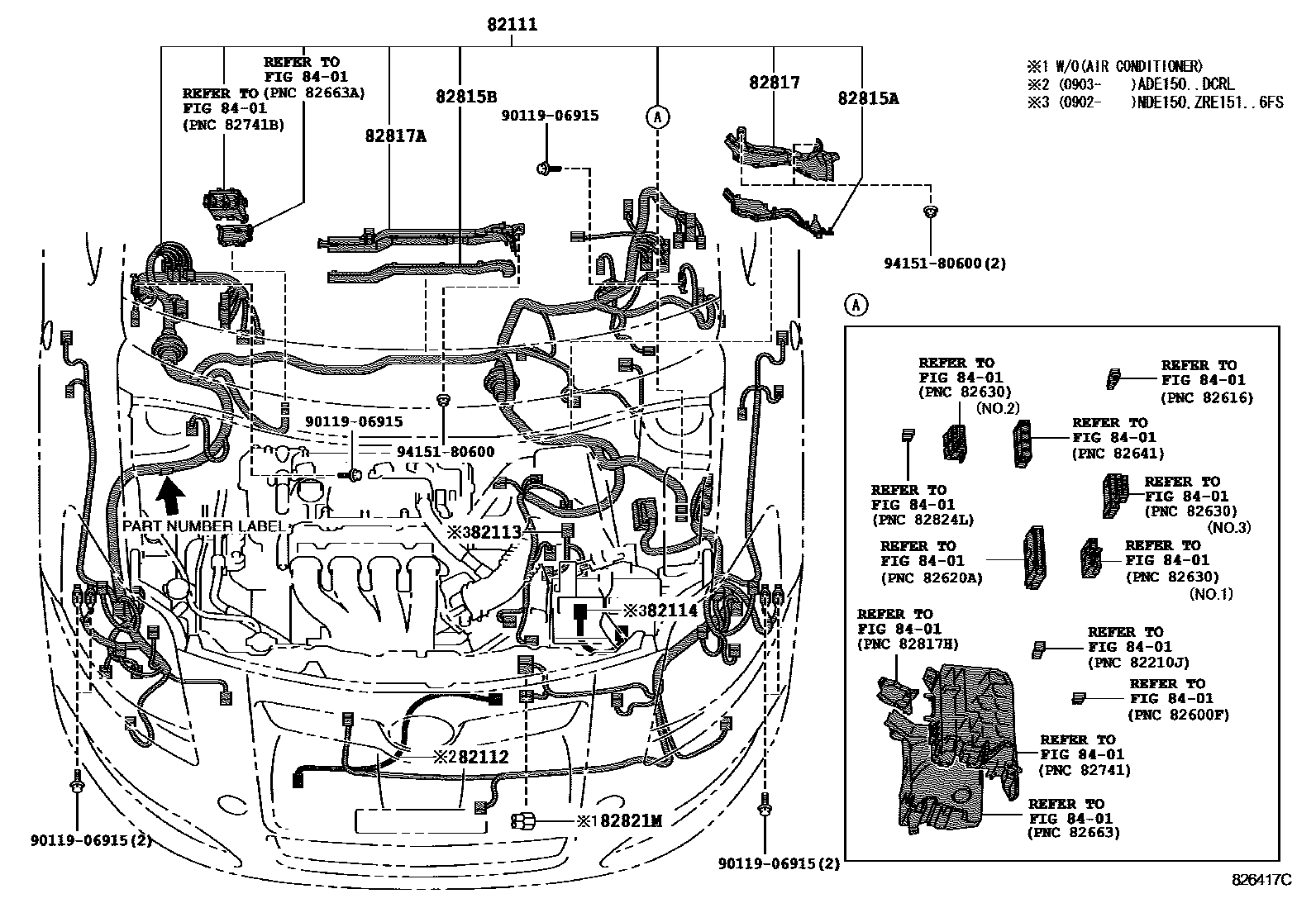 Toyota COROLLA 线束和卡夹 EPC diagram — 826417C