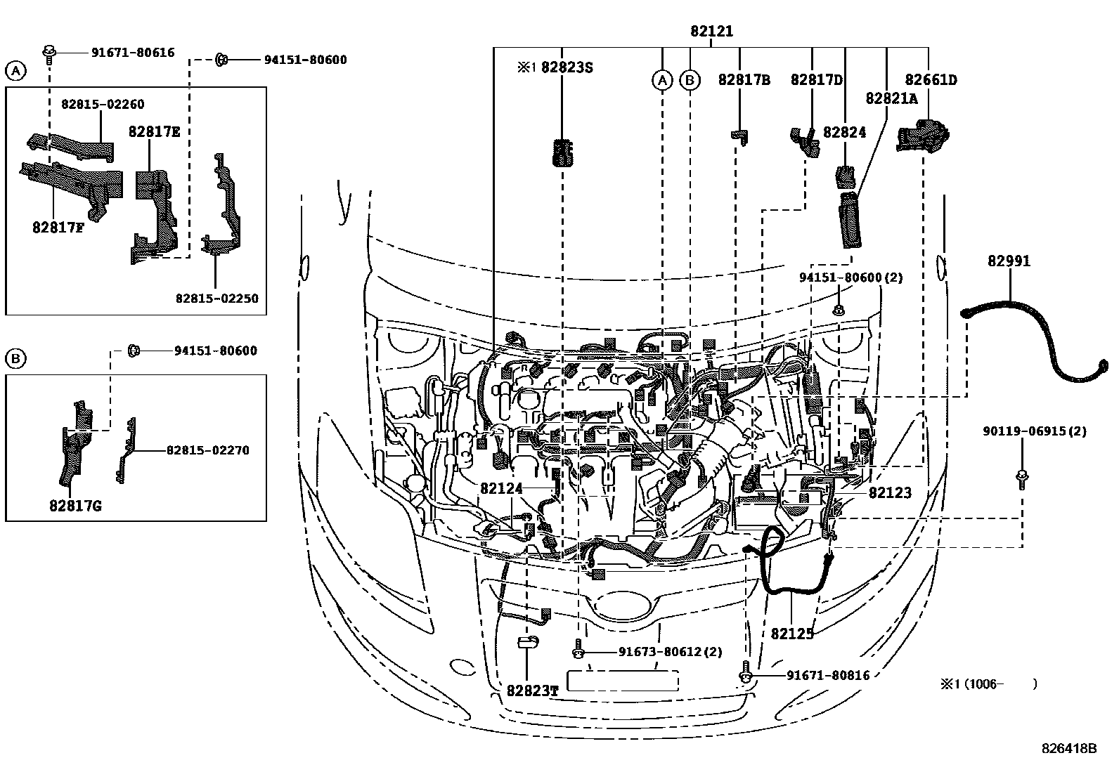 Toyota COROLLA 线束和卡夹 EPC diagram — 826418B