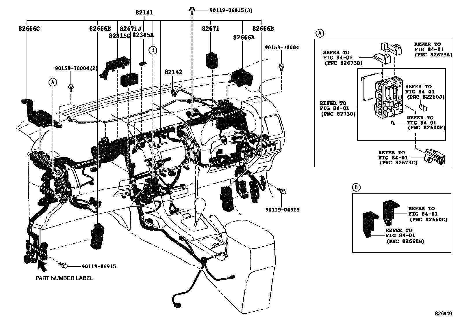Toyota COROLLA 线束和卡夹 EPC diagram — 826419