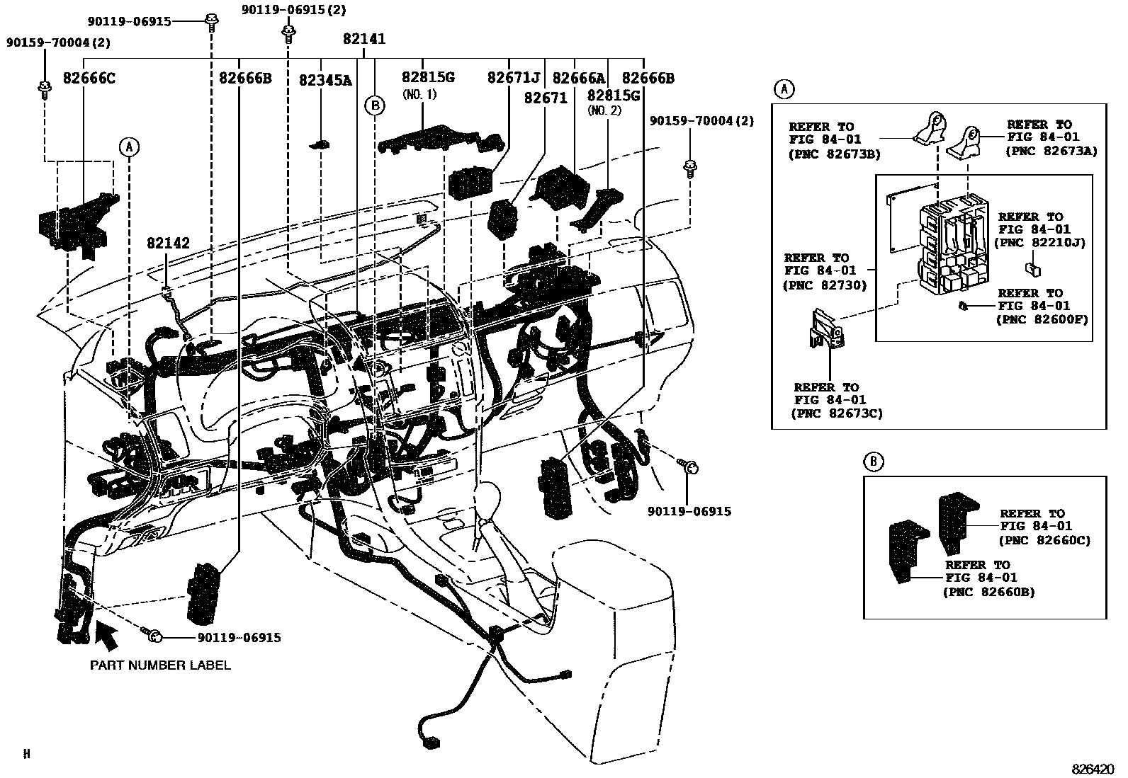 Toyota COROLLA 线束和卡夹 EPC diagram — 826420