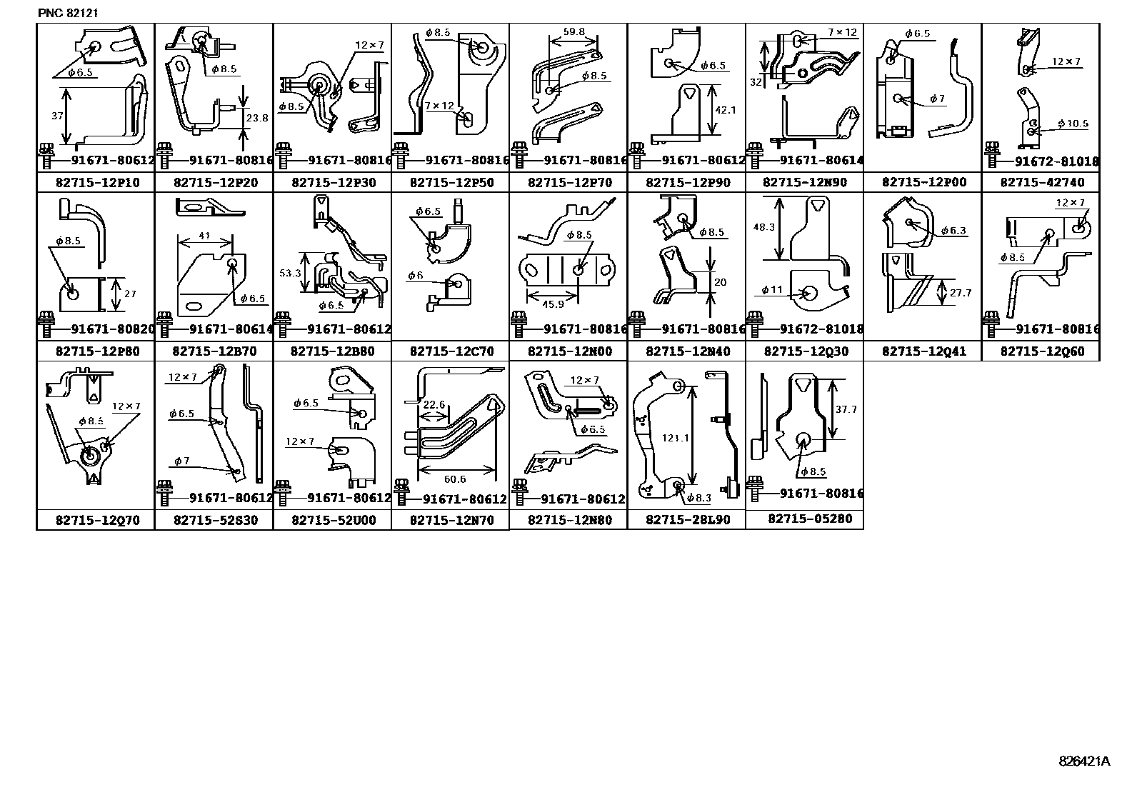 Toyota COROLLA 线束和卡夹 EPC diagram — 826421A