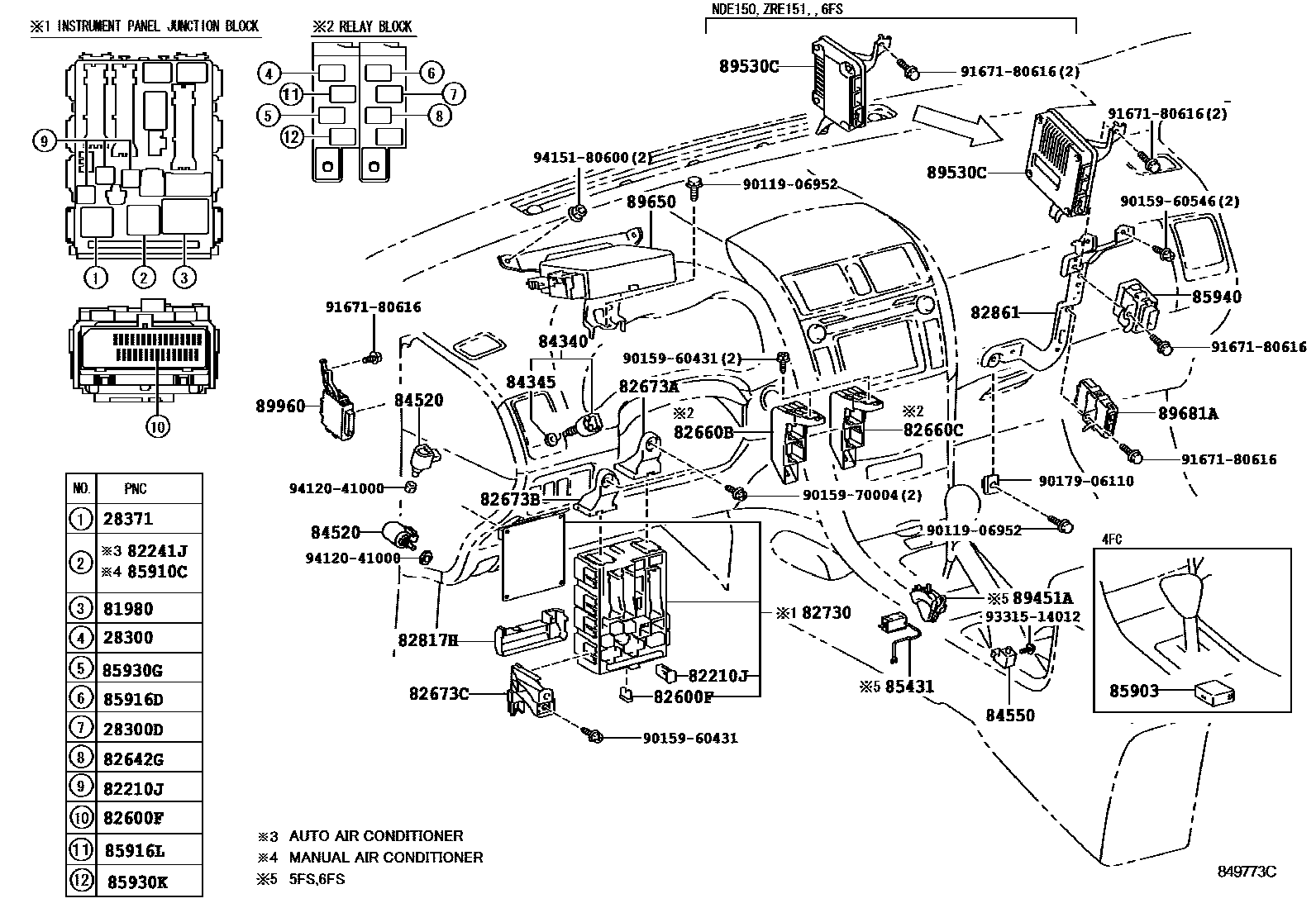 Toyota COROLLA 开关和继电器和ECU EPC diagram — 849773C