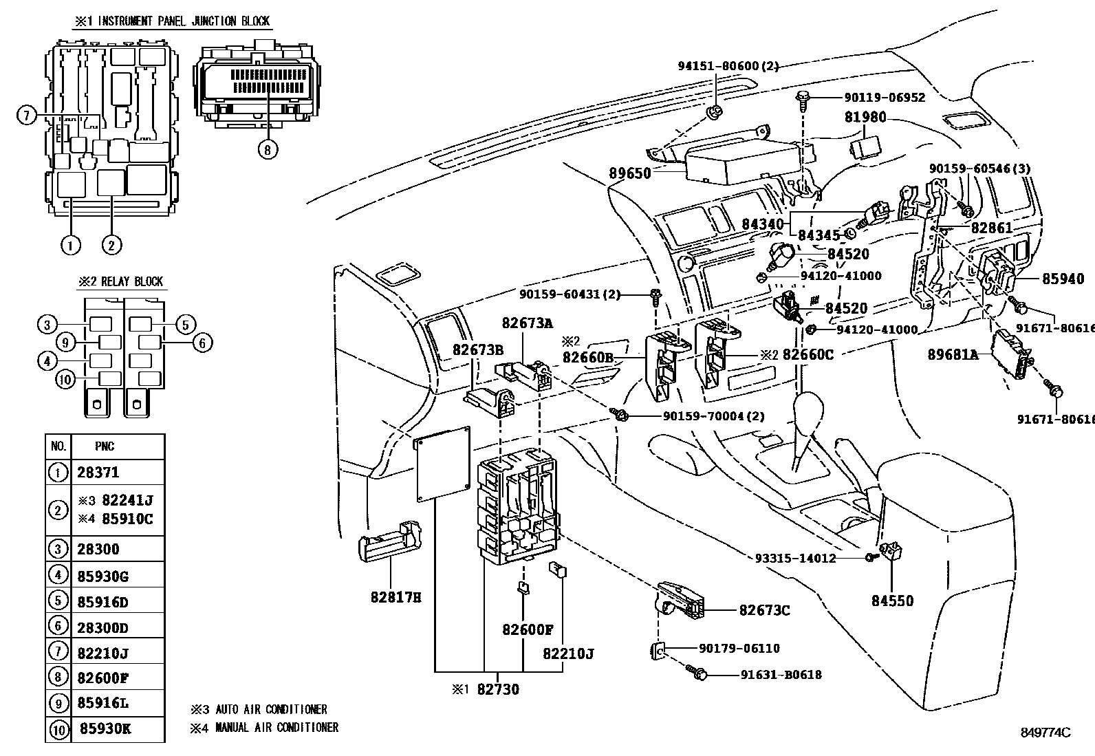 Toyota COROLLA 开关和继电器和ECU EPC diagram — 849774C