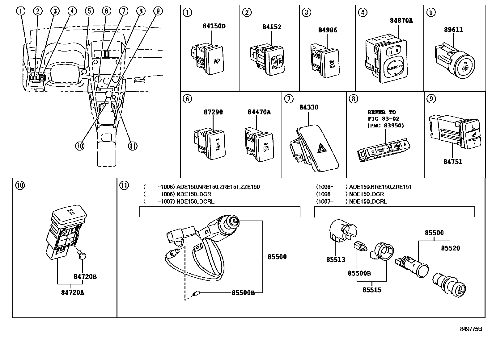 Toyota COROLLA 开关和继电器和ECU EPC diagram — 849775B