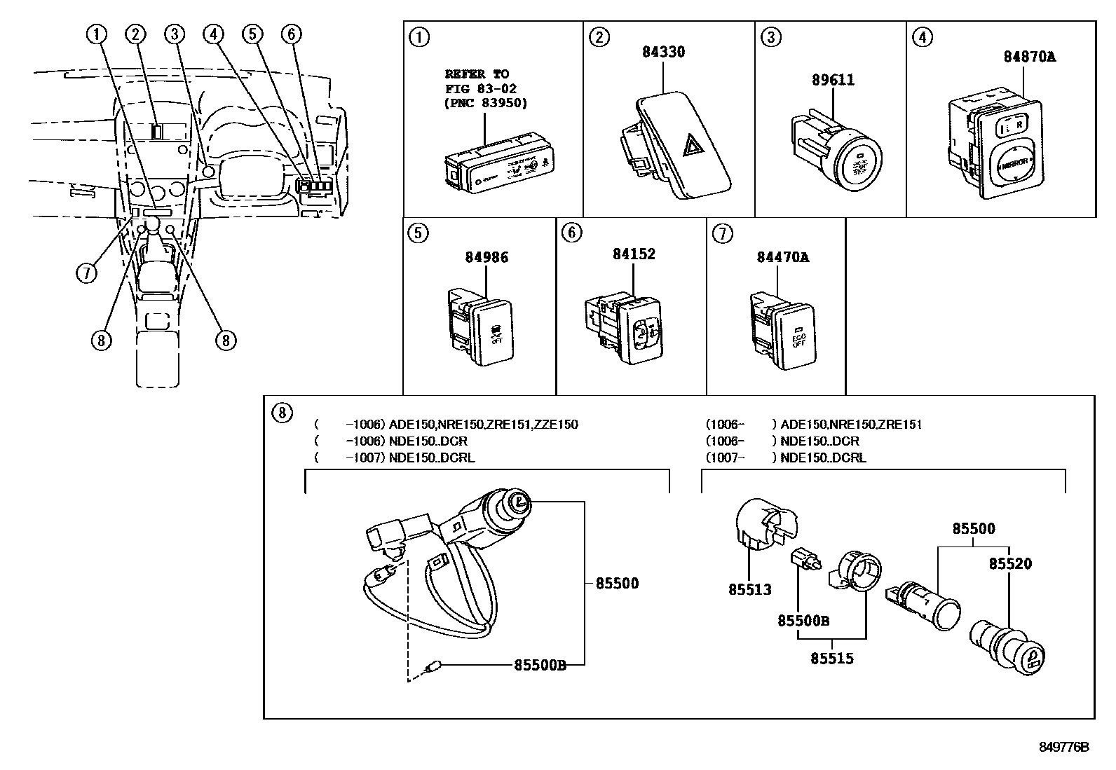 Toyota COROLLA 开关和继电器和ECU EPC diagram — 849776B