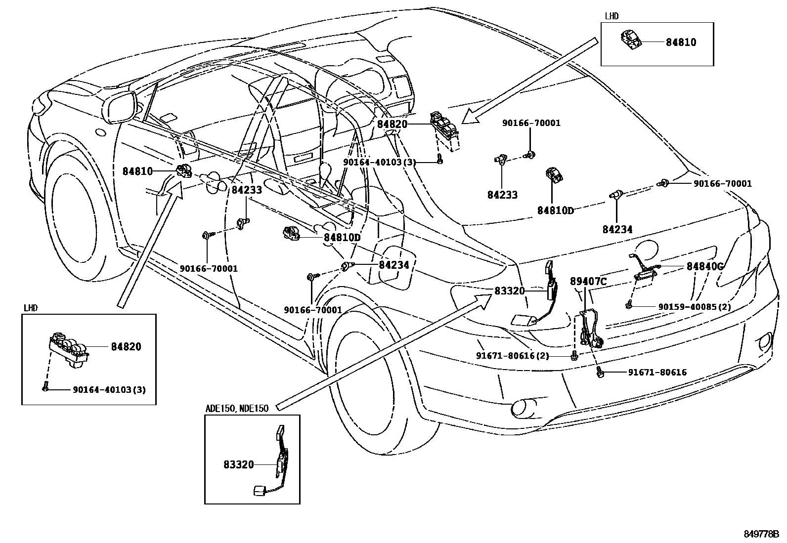 Toyota COROLLA 开关和继电器和ECU EPC diagram — 849778B