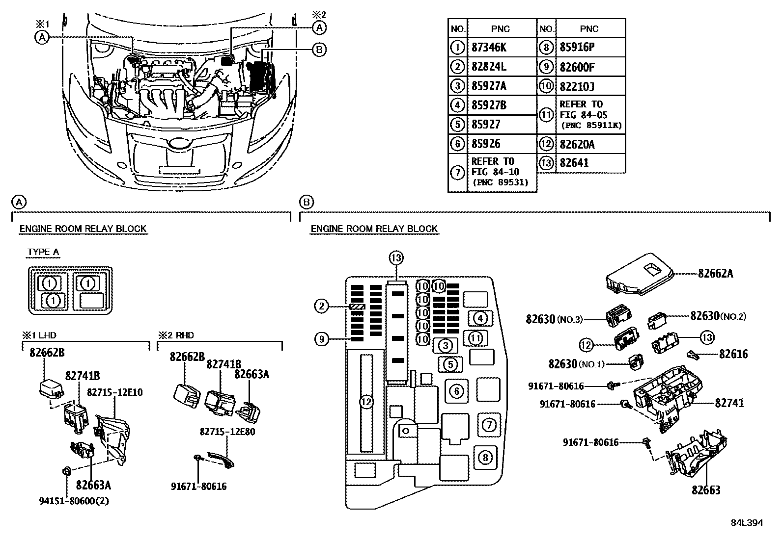 Toyota COROLLA 开关和继电器和ECU EPC diagram — 84L394