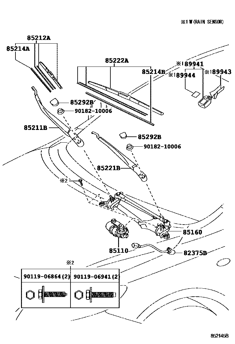 Toyota COROLLA 挡风玻璃刮水器 EPC diagram — 852145B