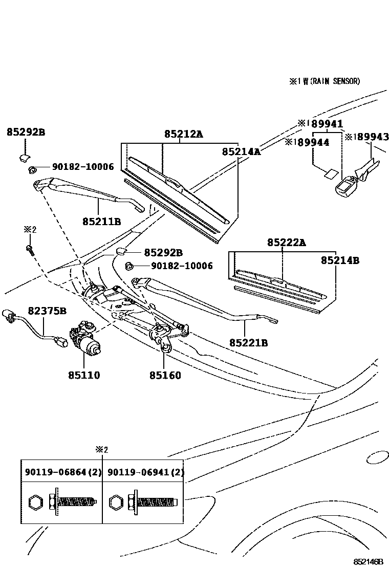 Toyota COROLLA 挡风玻璃刮水器 EPC diagram — 852146B