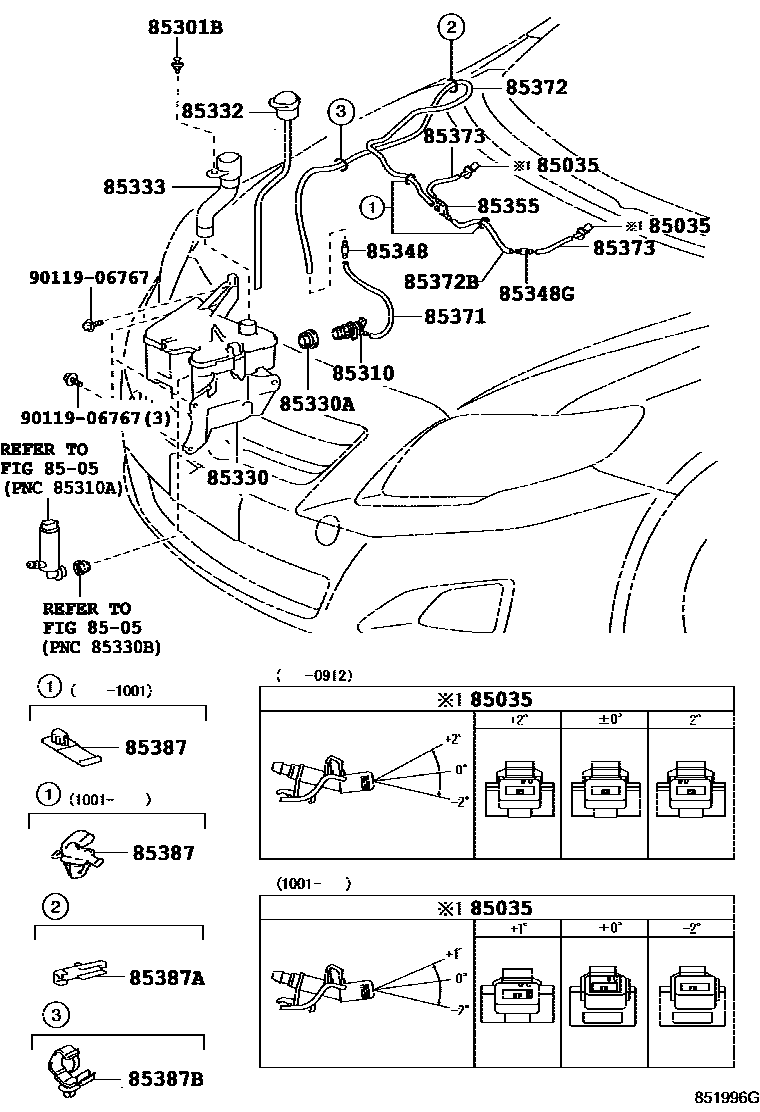 Toyota COROLLA 挡风玻璃清洗器 EPC diagram — 851996G