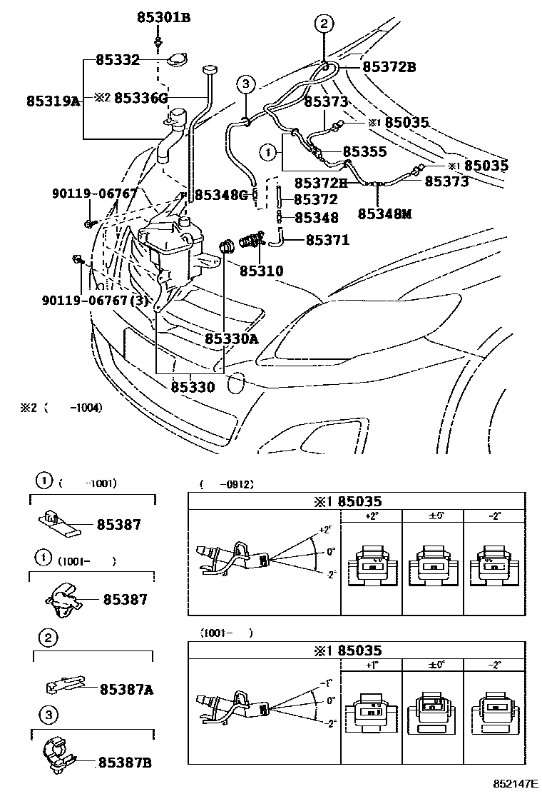 Toyota COROLLA 挡风玻璃清洗器 EPC diagram — 852147E