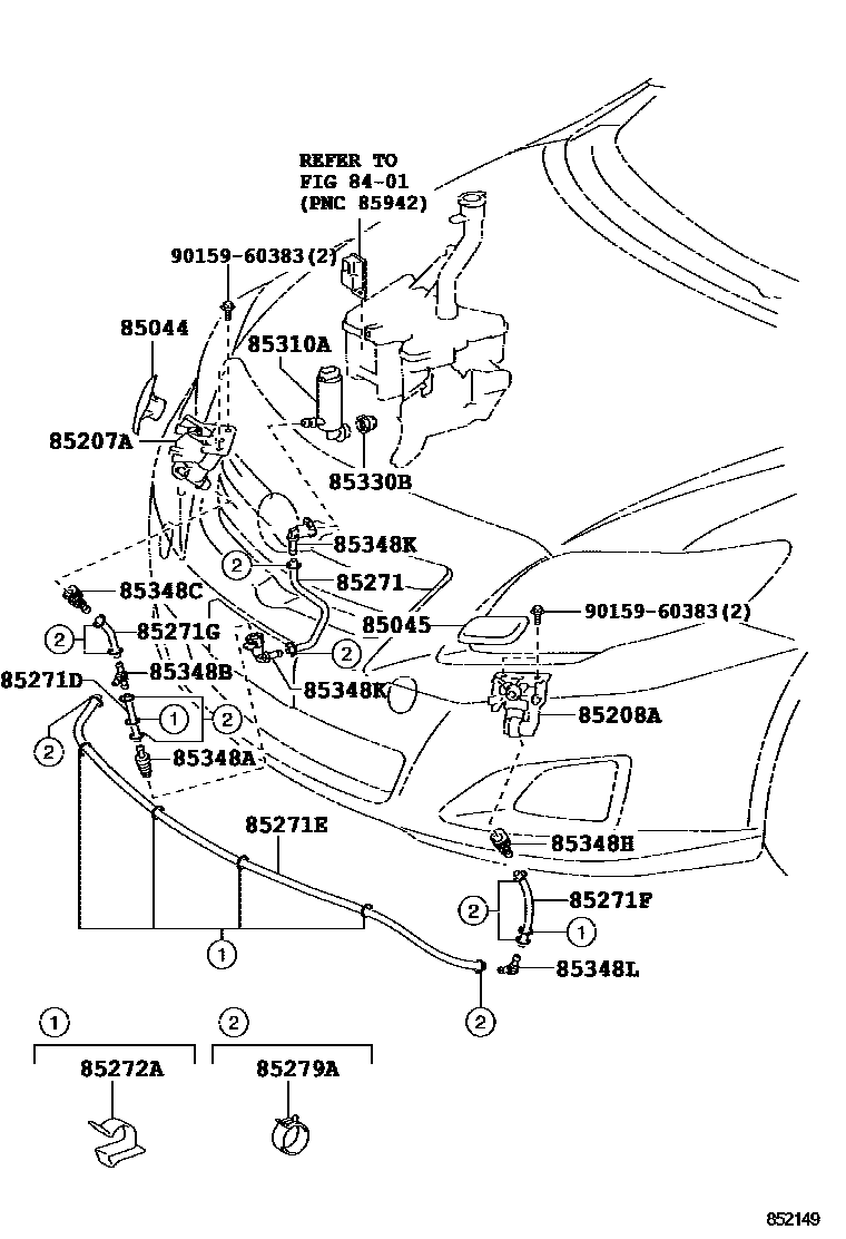 Toyota COROLLA 前大灯清洗器 EPC diagram — 852149