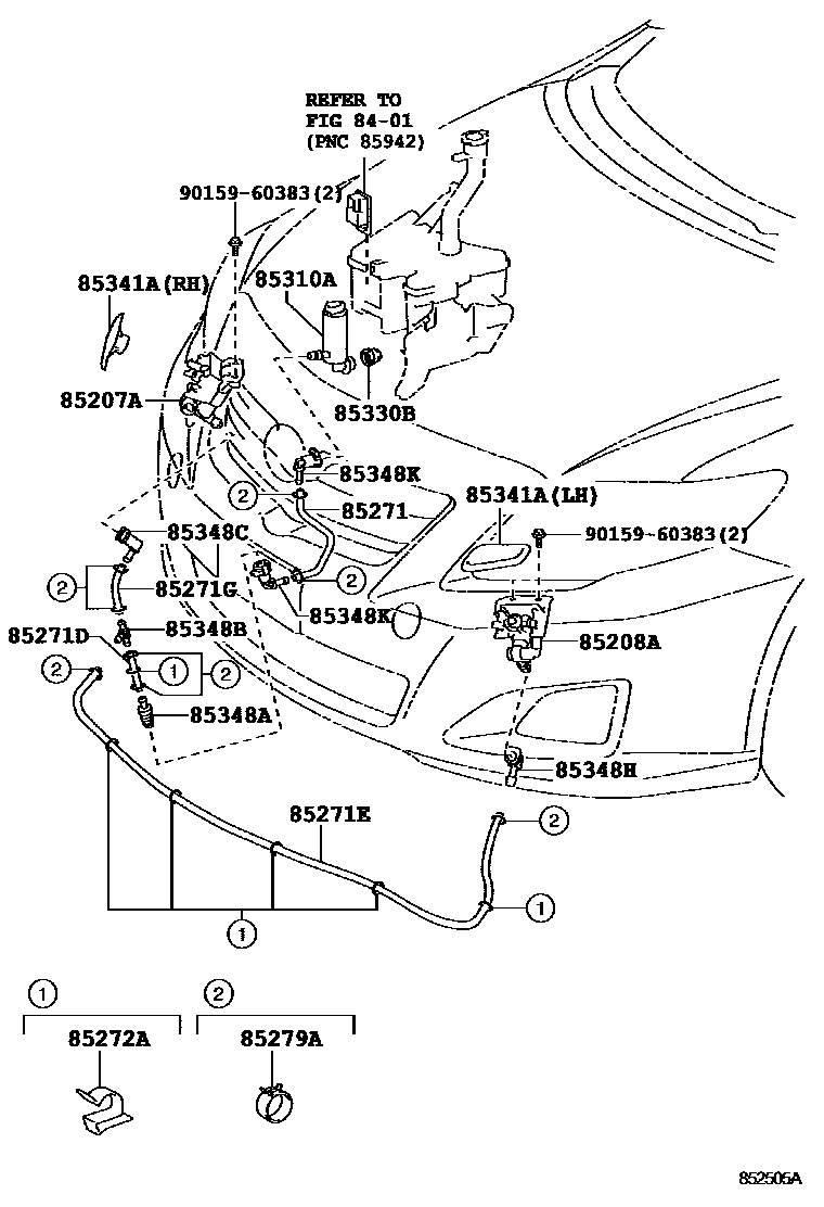 Toyota COROLLA 前大灯清洗器 EPC diagram — 852505A