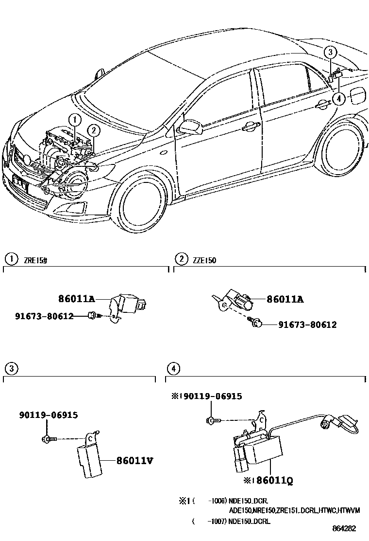 Toyota COROLLA 收音机、放大器和冷凝器 EPC diagram — 864282