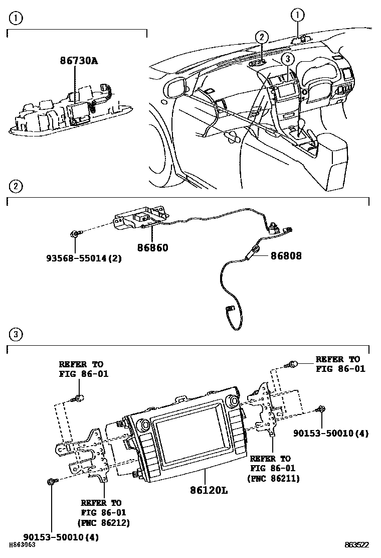 Toyota COROLLA 导航和前监视器显示屏 EPC diagram — 863522