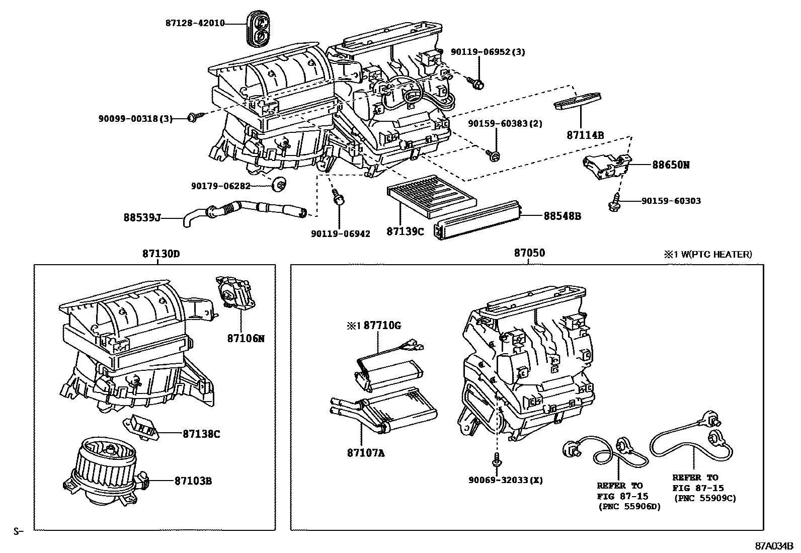 Toyota COROLLA 暖风和空调系统 - 冷却器组件 EPC diagram — 87A034B