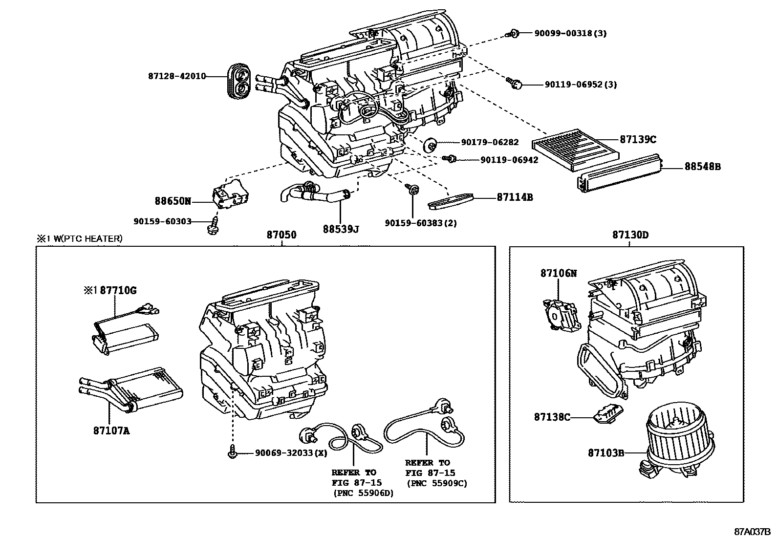 Toyota COROLLA 暖风和空调系统 - 冷却器组件 EPC diagram — 87A037B