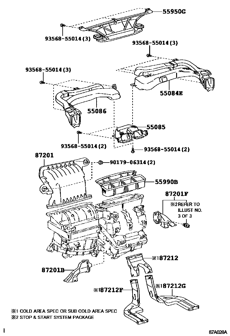 Toyota COROLLA 暖风和空调系统 - 控制器和风管 EPC diagram — 87A028A