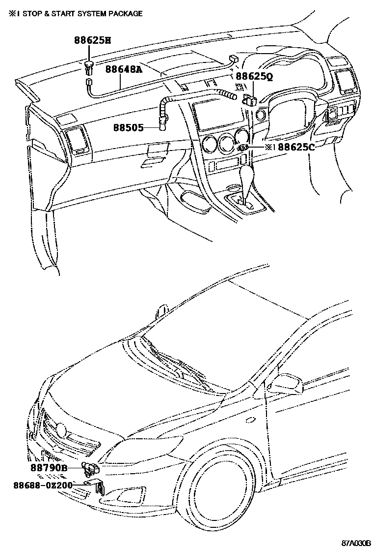 Toyota COROLLA 暖风和空调系统 - 控制器和风管 EPC diagram — 87A030B