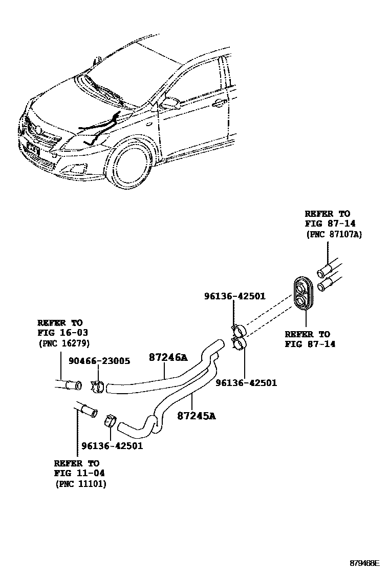Toyota COROLLA 暖风和空调系统 - 水管 EPC diagram — 879468E