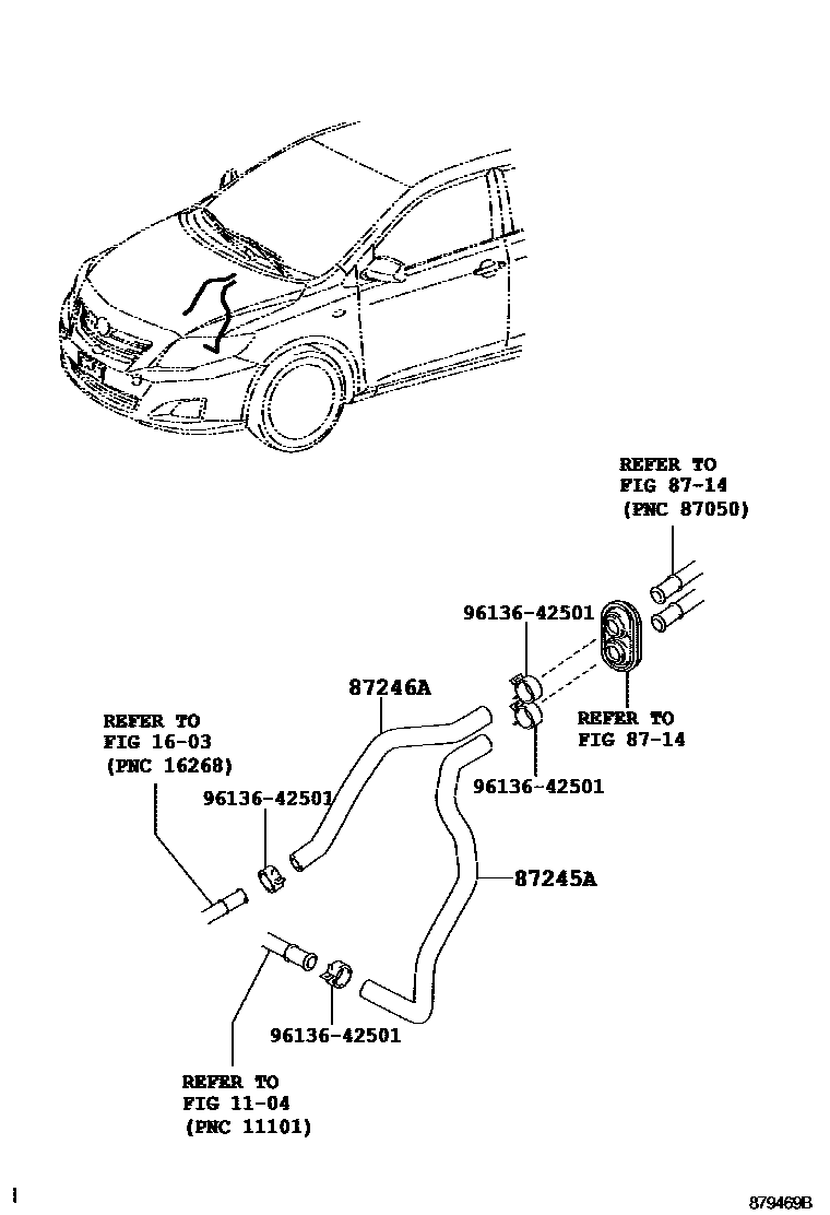 Toyota COROLLA 暖风和空调系统 - 水管 EPC diagram — 879469B