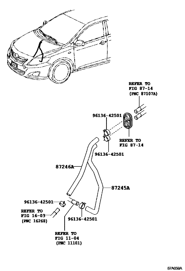 Toyota COROLLA 暖风和空调系统 - 水管 EPC diagram — 87A059A