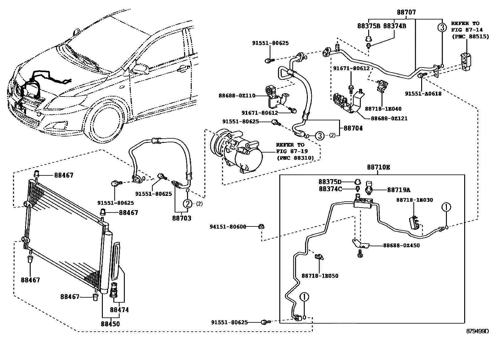 Toyota COROLLA Heating & Air Conditioning - Cooler Piping EPC diagram — 879499D