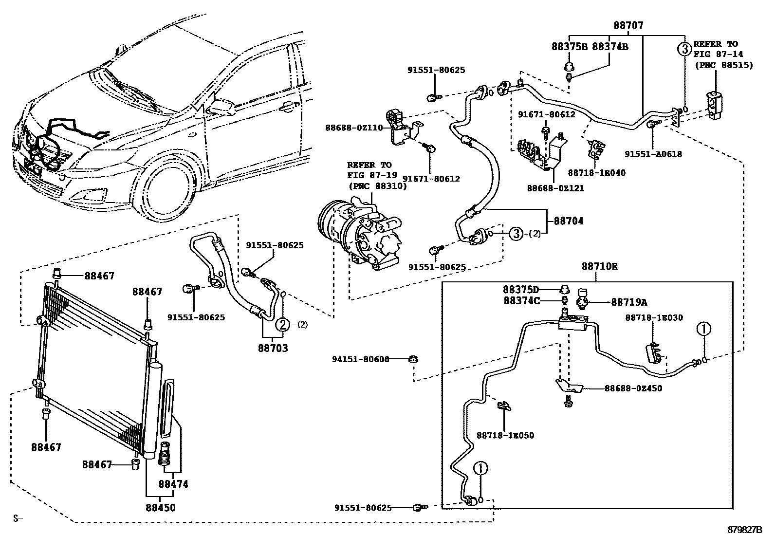 Toyota COROLLA Heating & Air Conditioning - Cooler Piping EPC diagram — 879827B