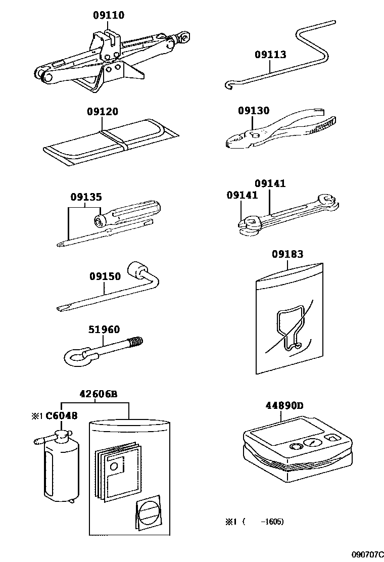 Toyota COROLLA Standard Tools EPC diagram — 090707C
