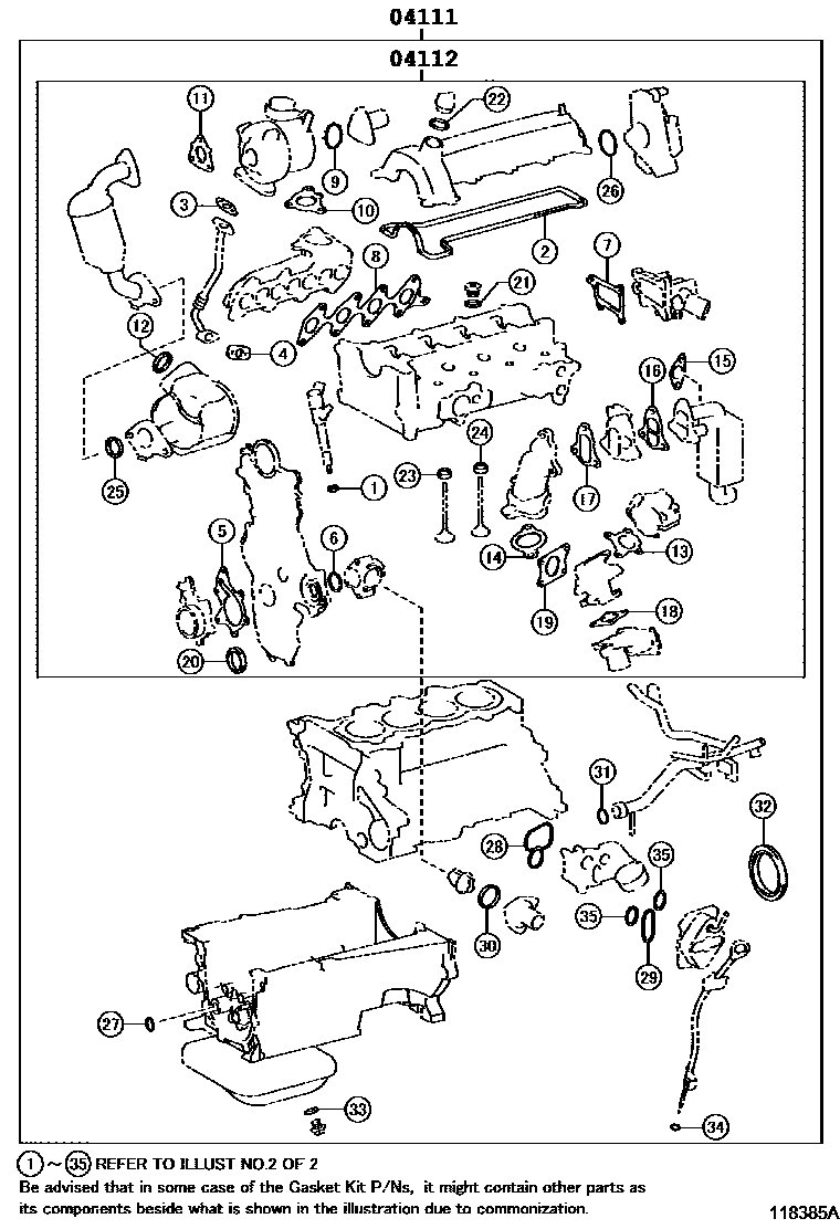 Toyota COROLLA Engine Overhaul Gasket Kit EPC diagram — 118385A