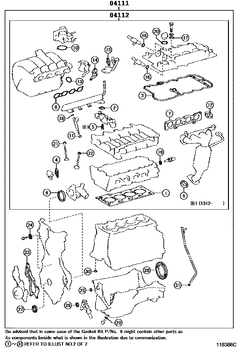 Toyota COROLLA Engine Overhaul Gasket Kit EPC diagram — 118386C