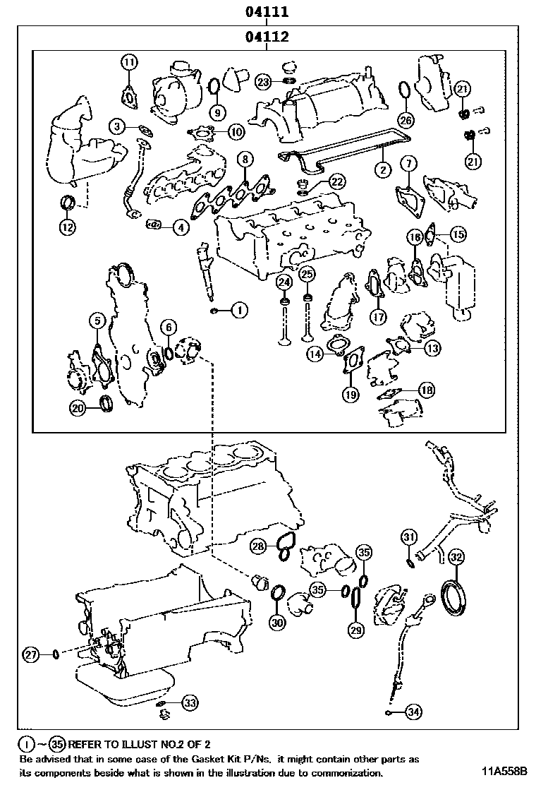 Toyota COROLLA Engine Overhaul Gasket Kit EPC diagram — 11A558B