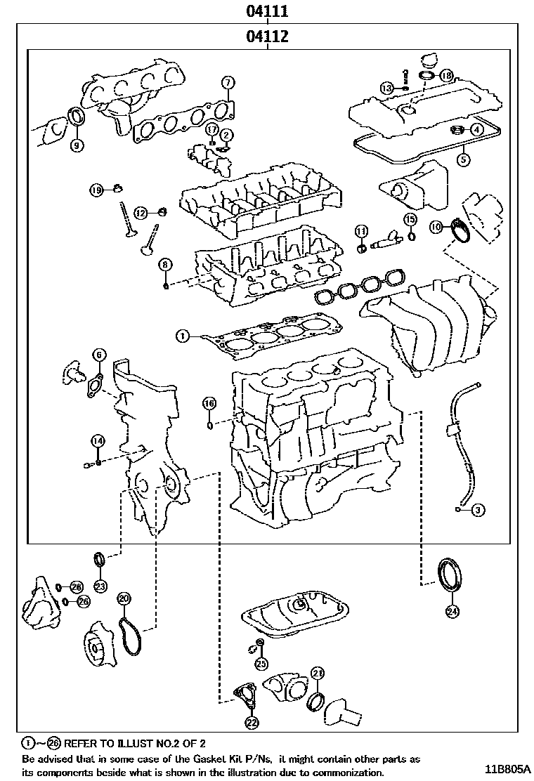 Toyota COROLLA Engine Overhaul Gasket Kit EPC diagram — 11B805A